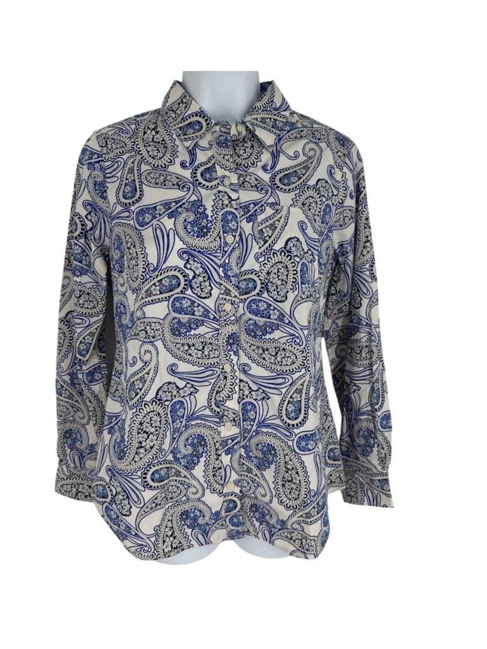 Banana Republic Womens Classic Fit Blue Paisley Long Sleeve Button-Up Shirt XS